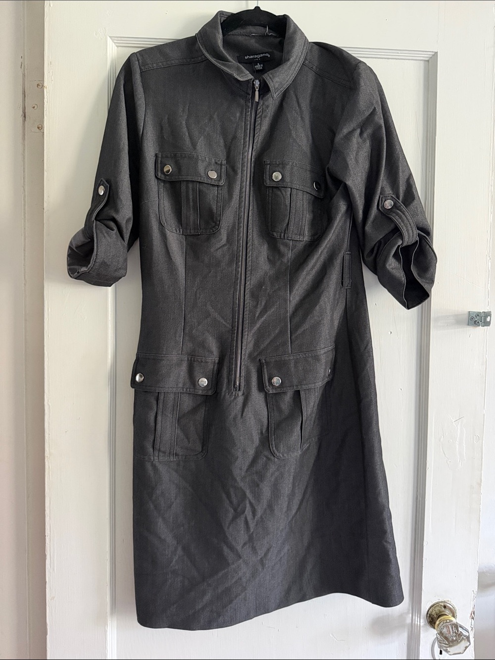 Sharagano Black Zip-Front Utility Jacket Dress